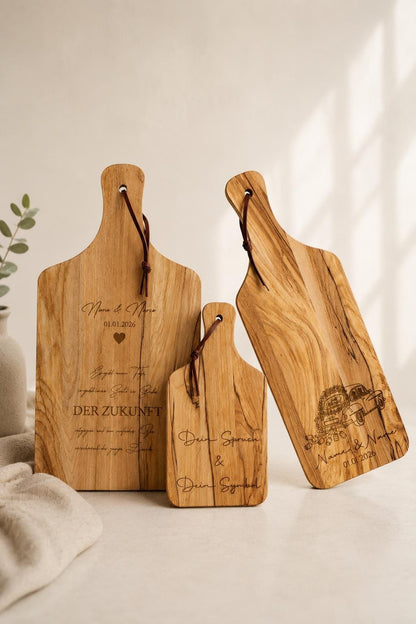 Schneidebrett personalisiert mit Gravur | Hochzeitsgeschenk für Paare | Geschenk zur Hochzeit, Einzug & Jahrestag | Individuelle Gravur